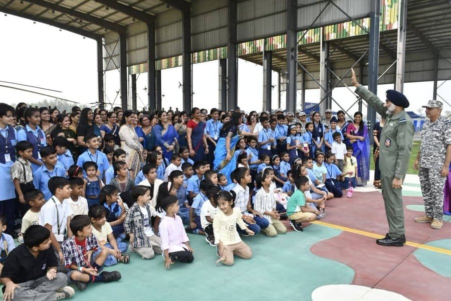 Air Chief Marshal AP Singh Interacts With School children at Air Force Station Sarsawa